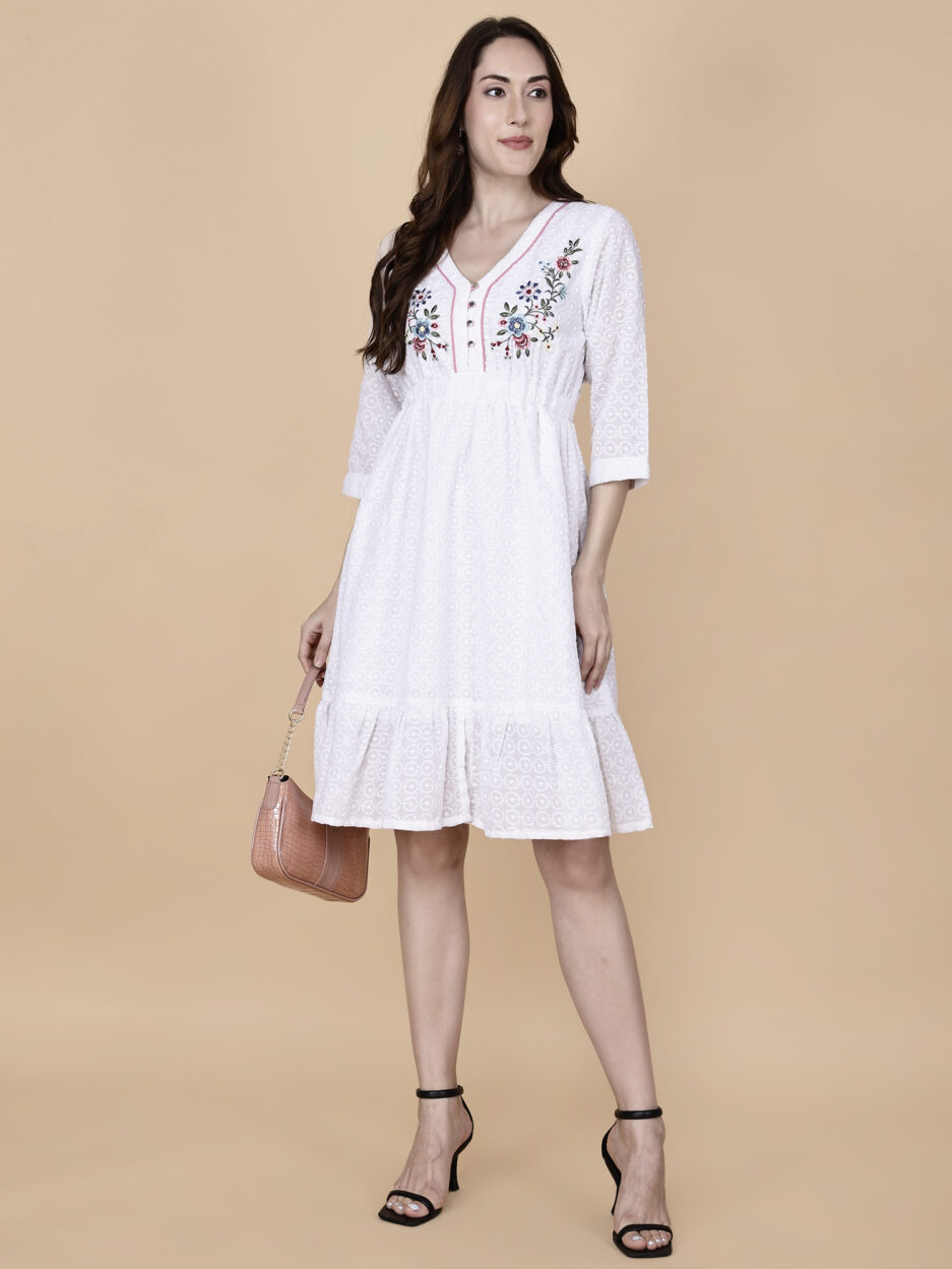 Buy Online Short Dress White P Stretchable - Pretty Lady